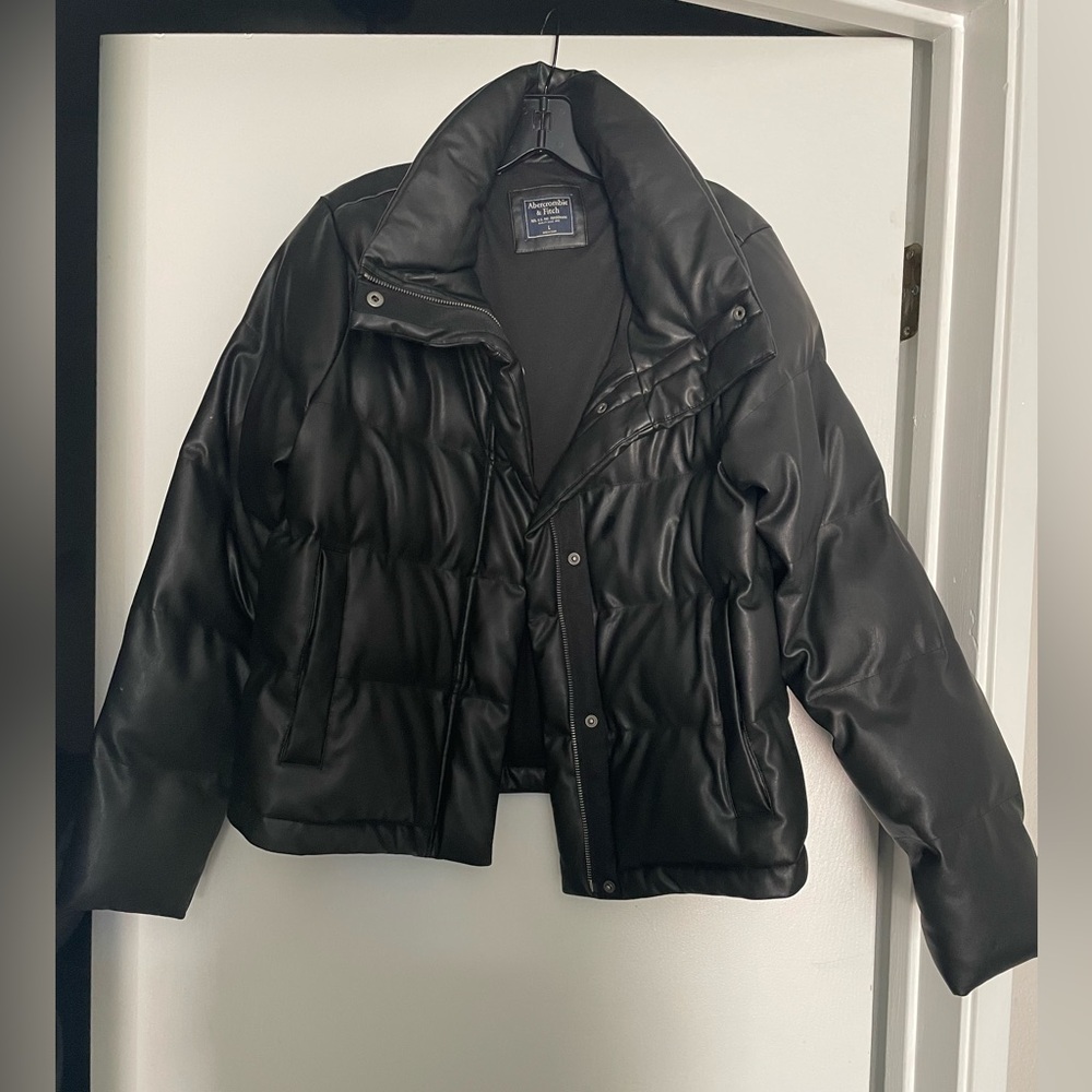 Abercrombie & Fitch Black faux Leather puffer Jacket